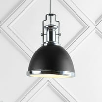 JONATHAN Y Homer 10" 1-Light Modern Industrial Iron LED Dome Pendant, Black/Chrome