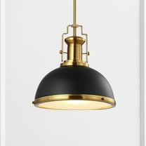 JONATHAN Y Homer 13" 1-Light Modern Industrial Iron LED Dome Pendant, Black/Brass Gold
