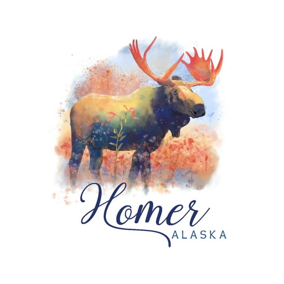 Homer, Alaska, Moose, Watercolor (24x36 Giclee Gallery Art Print, Vivid Textured Wall Decor)