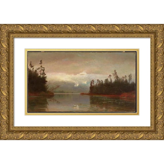 Homer Dodge Martin 14x10 Gold Ornate Wood Frame and Double Matted Museum Art Print Titled - A North Woods Lake (1867)