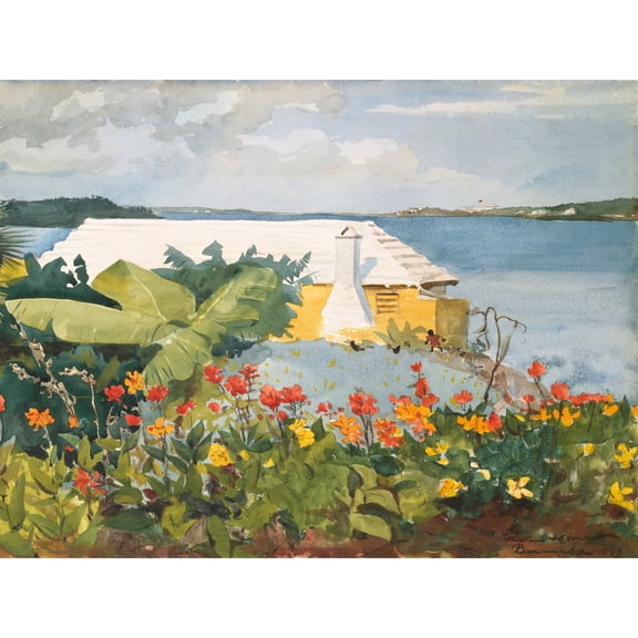 Homer Flower Garden Bungalow Bermuda Painting Extra Large XL Wall Art Poster Print