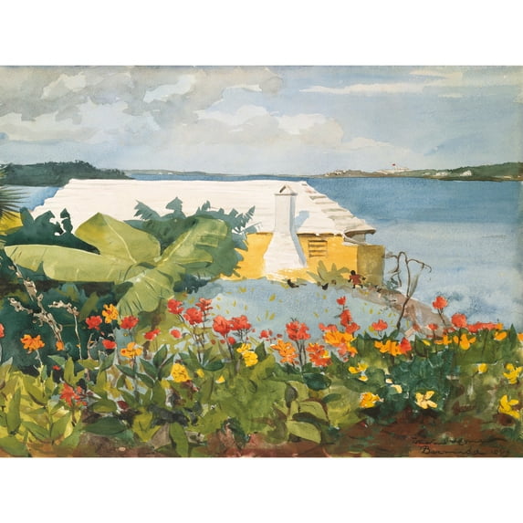 Homer Flower Garden Bungalow Bermuda Painting Extra Large XL Wall Art Poster Print