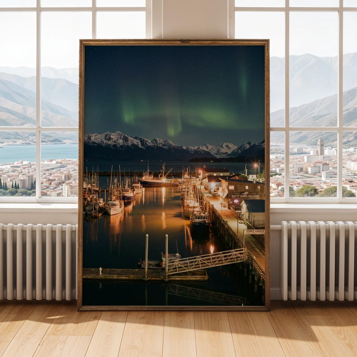 Homer Harbor Poster, Modern Night Photography, Navy Blue And Teal ...