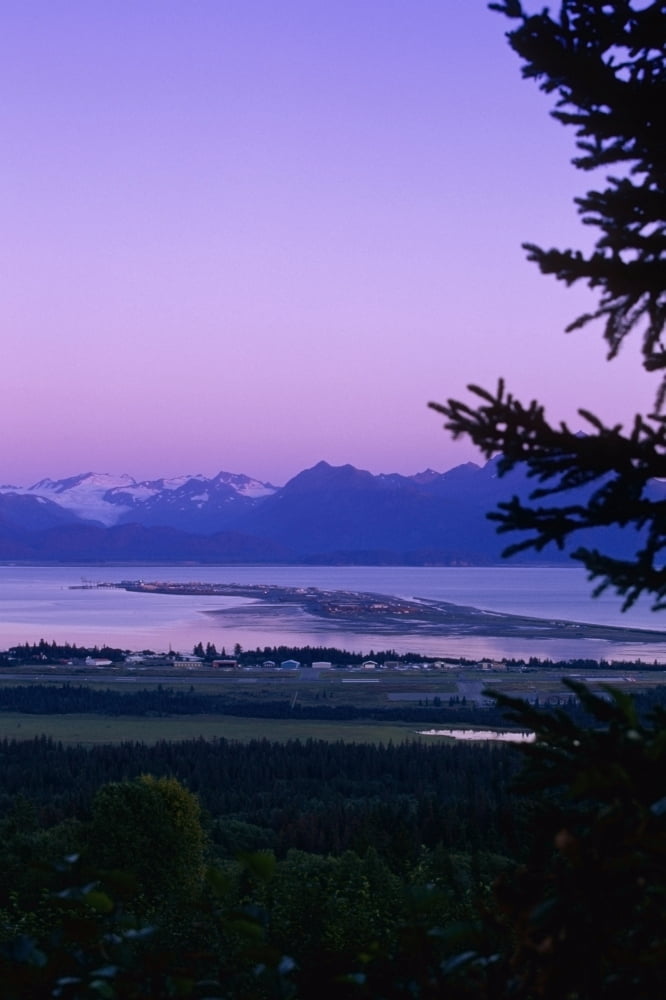 Homer & Homer Spit Sunset Kenai Mtns Kenai Peninsula Alaska Kachemak Bay Summer Scenic Canvas Art - Jeff Schultz Design Pics (22 x 34)