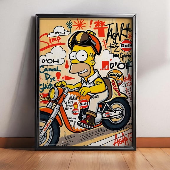 Homer Simpson Biker Illustration from The Simpsons Featuring a Graffiti Style Street Art Scene – Size 24x36 Unframed Poster