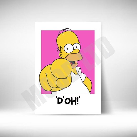 Homer Simpson D’OH Poster Funny Cartoon Pointing Meme Wall Art Pop Culture Humor Print Pink Background Decor 16x24 UNFRAMED