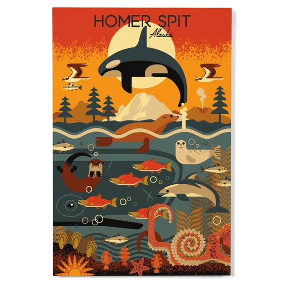 Homer Spit, Alaska, Marine Animals, Geometric Birch Wood Wall Sign (12x18 Rustic Home Decor, Ready to Hang Art)