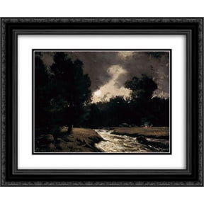 Homer Watson 2x Matted 24x20 Black Ornate Framed Art Print 'Rushing Stream by Moonlight'
