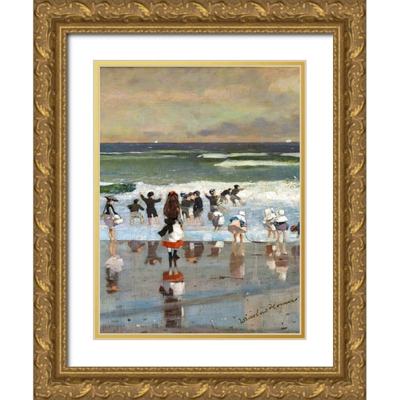 Homer, Winslow 12x14 Gold Ornate Wood Framed with Double Matting Museum Art Print Titled - Beach Scene