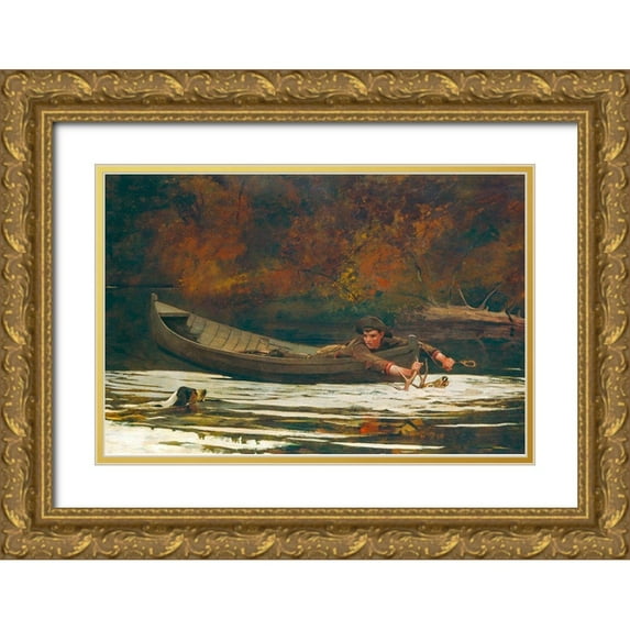 Homer, Winslow 14x11 Gold Ornate Wood Framed with Double Matting Museum Art Print Titled - Hound and Hunter