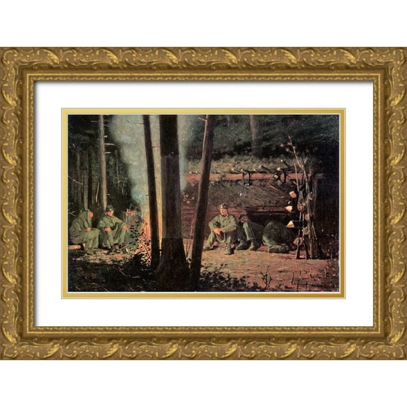 Homer, Winslow 14x11 Gold Ornate Wood Framed with Double Matting Museum Art Print Titled - In Front Of Yorktown