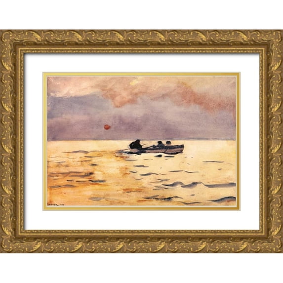 Homer, Winslow 14x11 Gold Ornate Wood Framed with Double Matting Museum Art Print Titled - Rowing Home