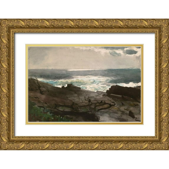 Homer, Winslow 14x11 Gold Ornate Wood Framed with Double Matting Museum Art Print Titled - Sunshine and Shadow, Prouts Neck
