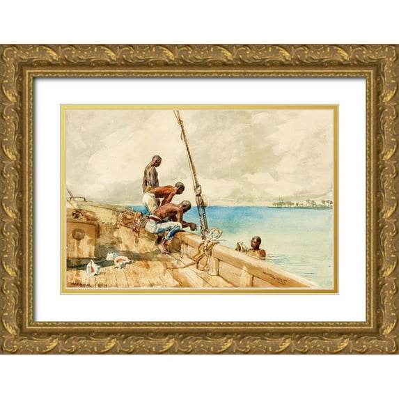 Homer, Winslow 14x11 Gold Ornate Wood Framed with Double Matting Museum Art Print Titled - The Conch Divers