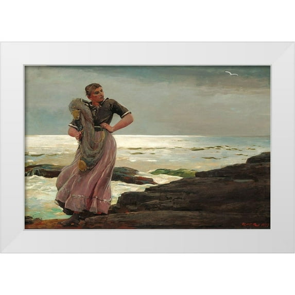Homer, Winslow 14x11 White Modern Wood Framed Museum Art Print Titled - A Light on the Sea