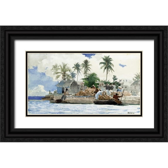 Homer, Winslow 18x12 Black Ornate Wood Framed with Double Matting Museum Art Print Titled - Sponge Fishermen, Bahamas
