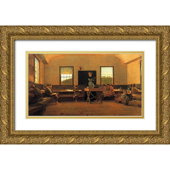 Homer, Winslow 18x12 Gold Ornate Wood Framed with Double Matting Museum Art Print Titled - The Country School