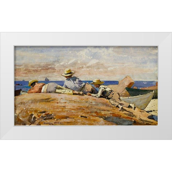 Homer, Winslow 18x12 White Modern Wood Framed Museum Art Print Titled - Three Boys on the Shore