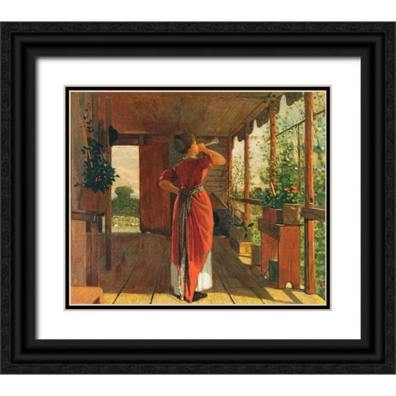 Homer, Winslow 23x20 Black Ornate Wood Framed with Double Matting Museum Art Print Titled - The Dinner Horn