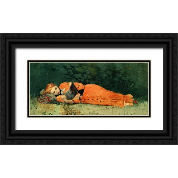 Homer, Winslow 24x13 Black Ornate Wood Framed with Double Matting Museum Art Print Titled - The New Novel