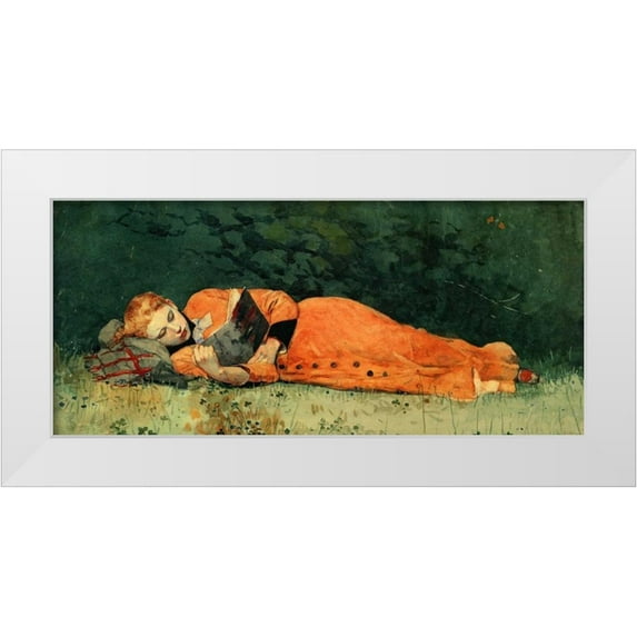 Homer, Winslow 24x13 White Modern Wood Framed Museum Art Print Titled - The New Novel