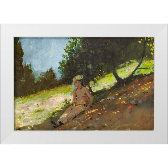 Homer, Winslow 24x17 White Modern Wood Framed Museum Art Print Titled - Shepherdess Resting