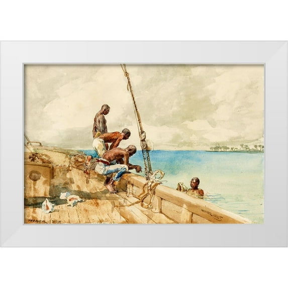 Homer, Winslow 24x17 White Modern Wood Framed Museum Art Print Titled - The Conch Divers
