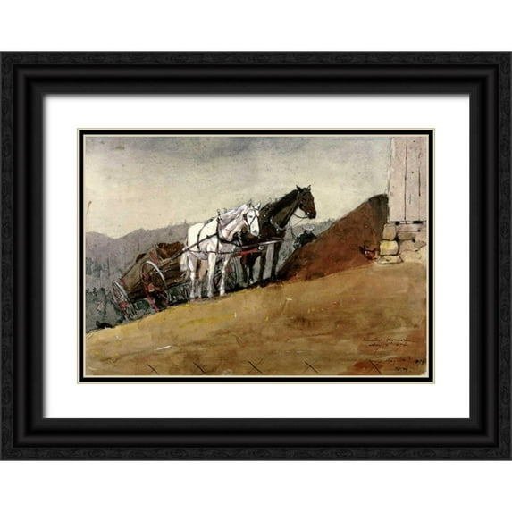 Homer, Winslow 24x18 Black Ornate Wood Framed with Double Matting Museum Art Print Titled - The Hill Top Barn - Houghton Farm