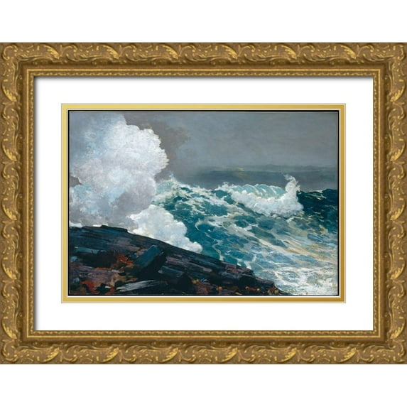 Homer, Winslow 24x18 Gold Ornate Wood Framed with Double Matting Museum Art Print Titled - Northeaster