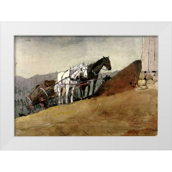 Homer, Winslow 24x18 White Modern Wood Framed Museum Art Print Titled - The Hill Top Barn - Houghton Farm