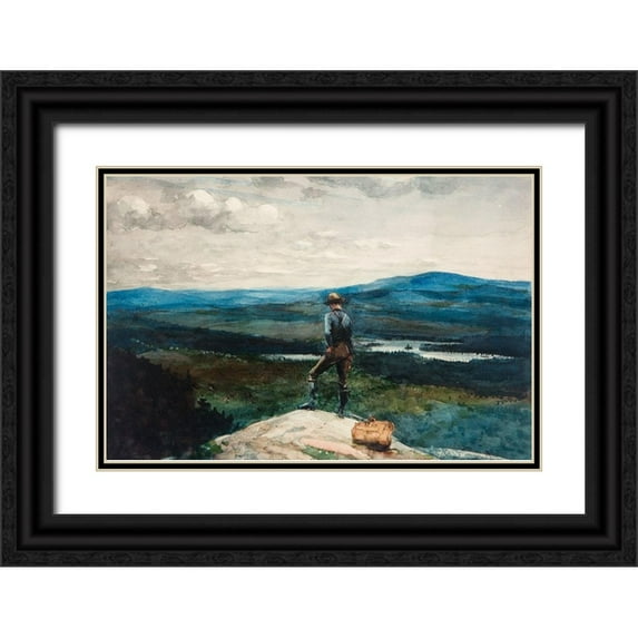 Homer, Winslow 32x23 Black Ornate Wood Framed with Double Matting Museum Art Print Titled - The Ranger, Adirondacks