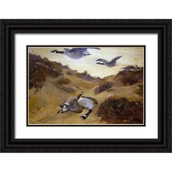 Homer, Winslow 32x23 Black Ornate Wood Framed with Double Matting Museum Art Print Titled - Wild Geese in Flight