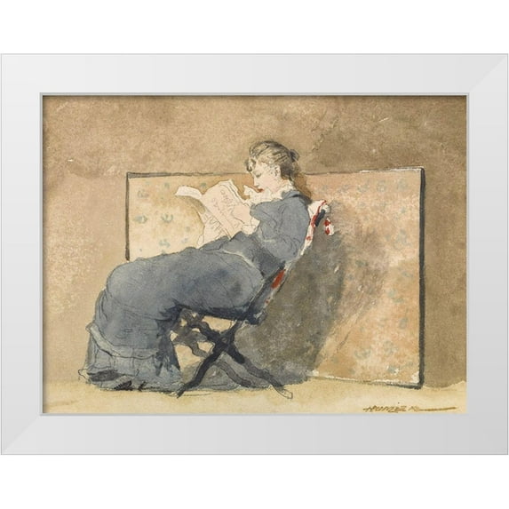 Homer, Winslow 32x25 White Modern Wood Framed Museum Art Print Titled - Girl Reading