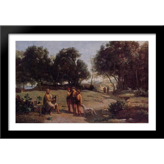 Homer and the Shepherds in a Landscape 40x26 Large Black Wood Framed Print Art by Camille Corot