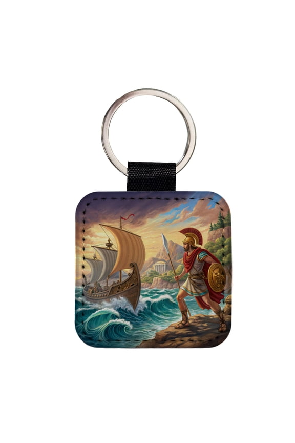Homer's Iliad And The Odyssey Trojan War Faux Leather Square Keychain