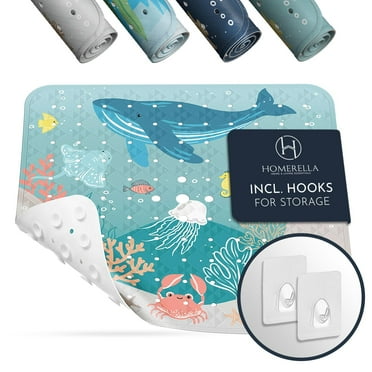 Homerella Anti Slip Shower Mat | Anti Mold Non Slip Bathtub Mat for Inside Shower | Square Floor Shower Mat 21 x 21 inch with Suction Cups for Grip & Hooks Hanging and Quick Drying | Machine Washable