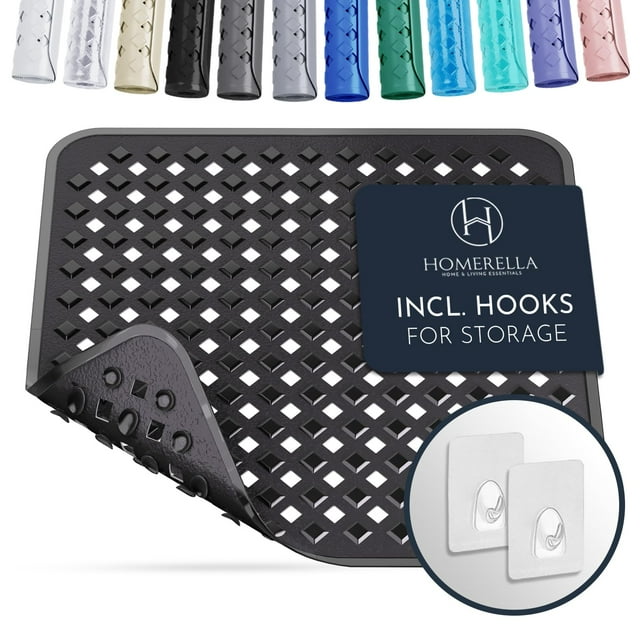 Homerella Anti Slip Shower Mat | Anti Mold Non Slip Bathtub Mat for Inside Shower | Square Floor Shower Mat 21 x 21 inch with Suction Cups for Grip & Hooks Hanging and Quick Drying | Machine Washable