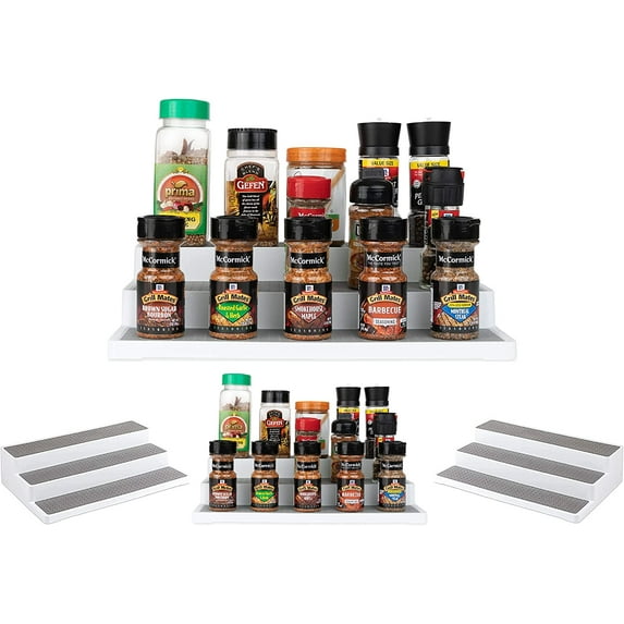 Homeries 3-Tier Spice Rack Organizer for Pantry Kitchen Cabinet Organization Plastic, 4-Pack