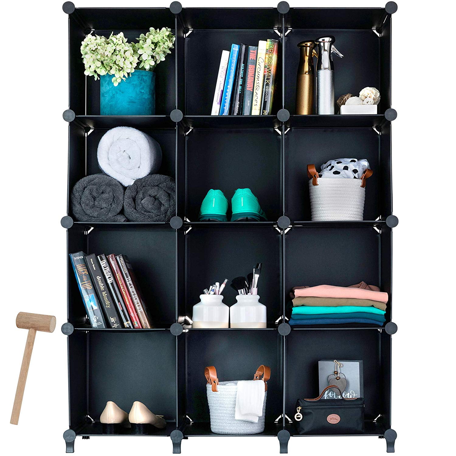Greenstell 12 Cubes Storage Organizer,DIY Plastic Stackable Shelves Multifunctional Modular Bookcase Closet Cabinet for Books,Cl