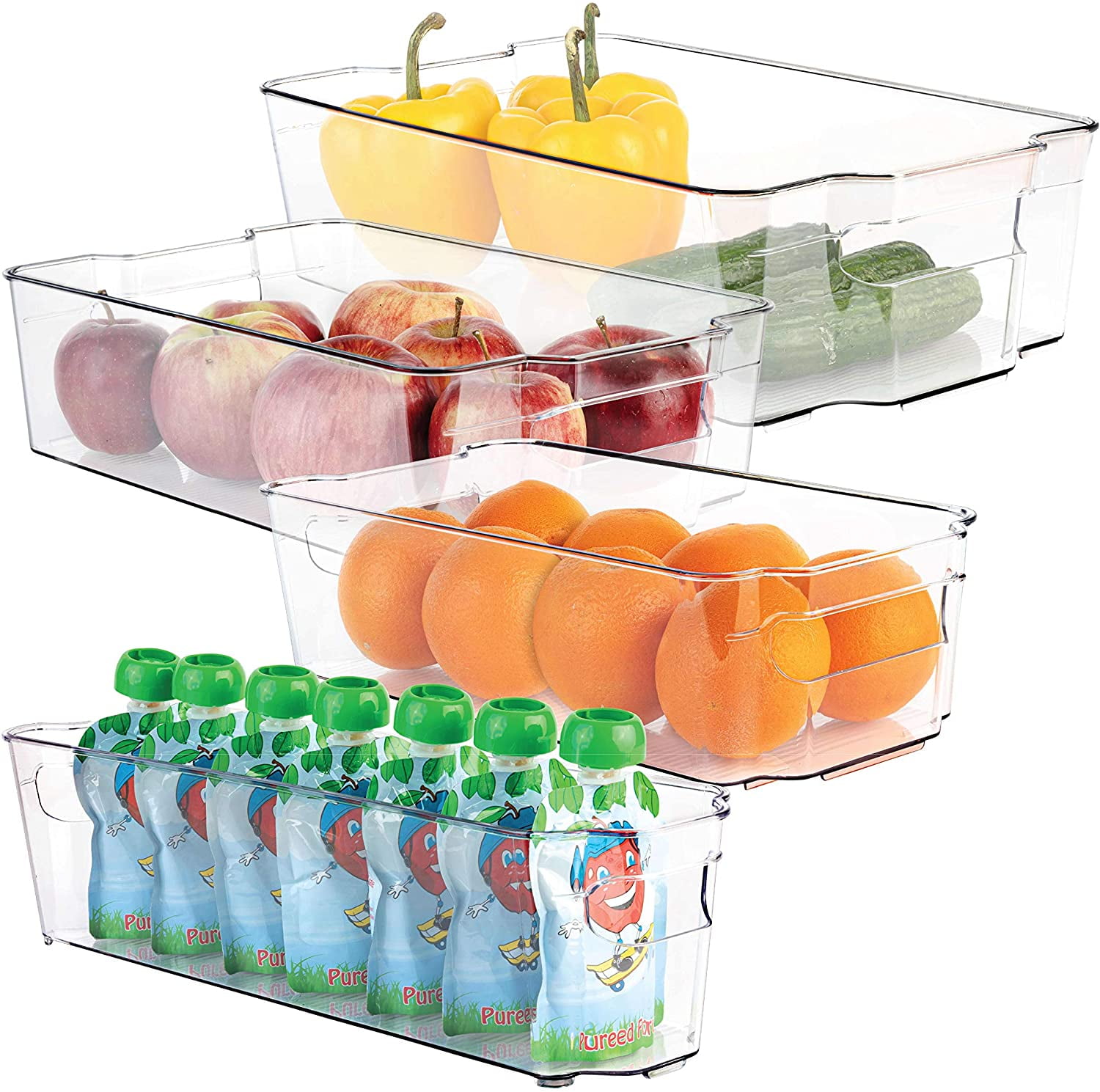 Refrigerator Bins for Food Storage - Multipurpose Stackable Clear Plastic  Fridge Organizers with Handles and 4 Precut Shelf liners - HomeItUsa