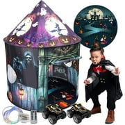 Homeries Unicorn Kids Tent - Sturdy, Large Play Tent Castle Set with Unicorn Chariot Toy & 8 Modes of Mystical LED Lights