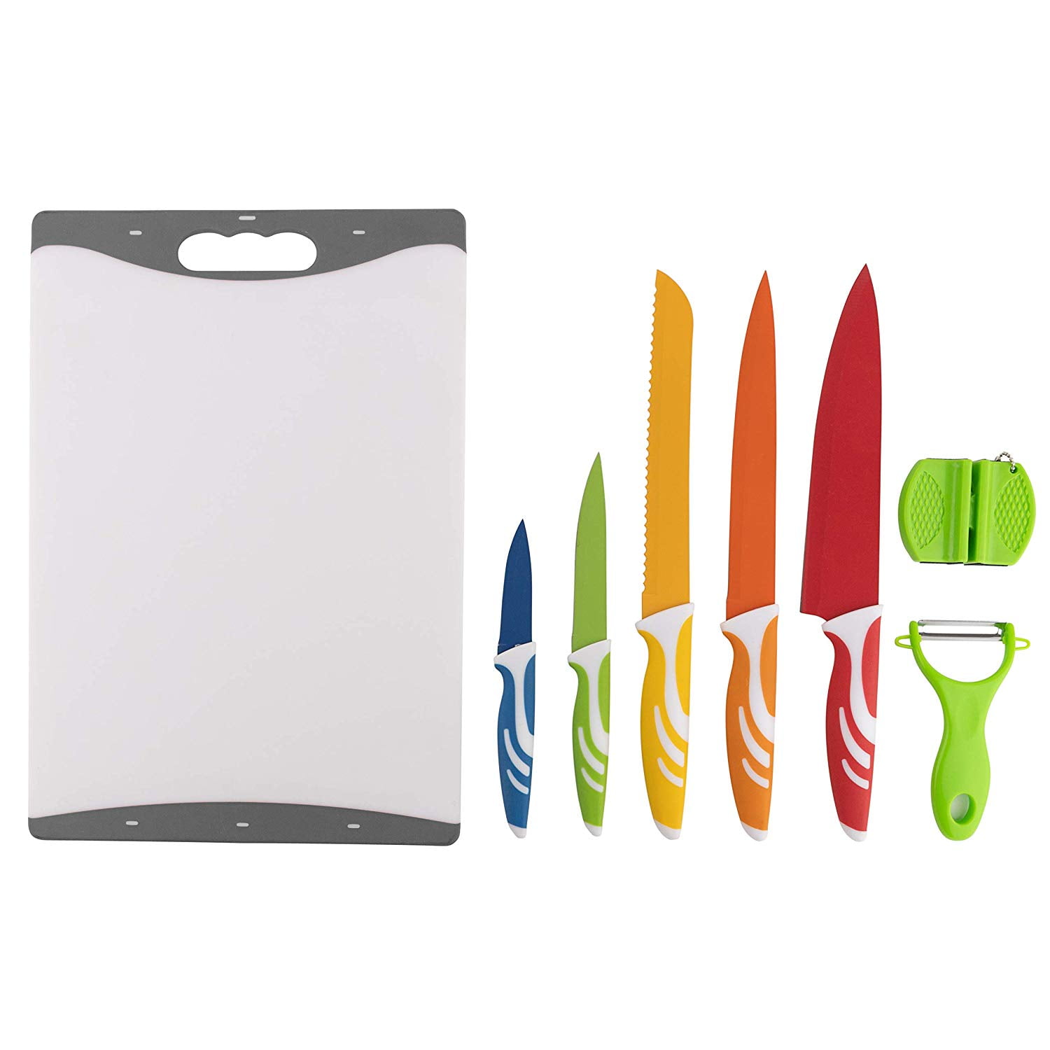 Homeries Kitchen Knife Set (5 Piece) with Cutting Board, Peeler, Blade