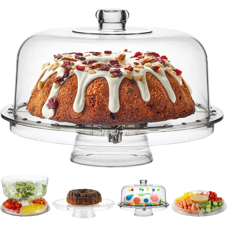 Homeries Acrylic Cake Stand with Lid Cake Plate 6 in 1 Multi Functional Serving Platter Large Cake Stand with Dome Use as Cake Holder Cake Cover Walmart