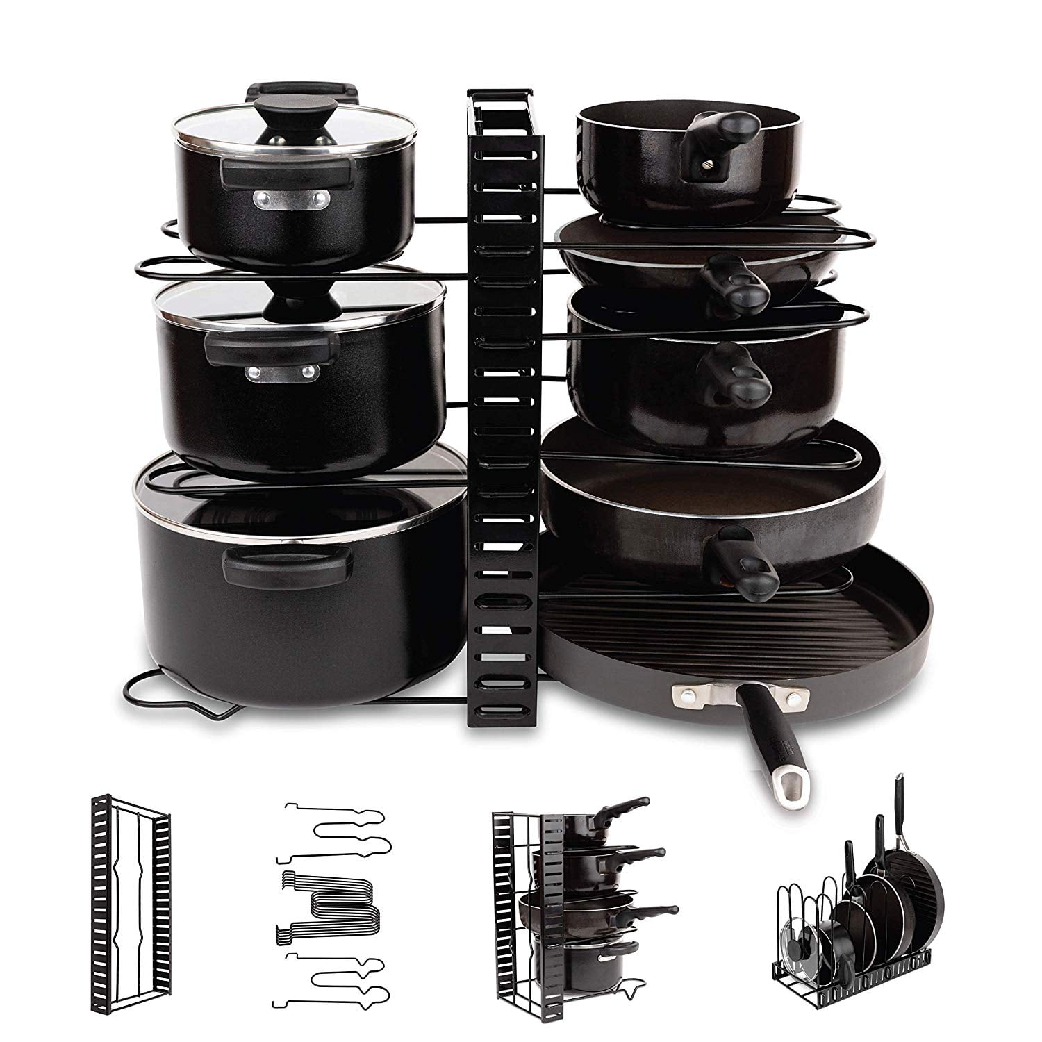 Homeries Pot Rack Organizer 3 Method DIY Adjustable 8 Tier Pot Lid Holders & Pan Rack for