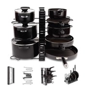 Homeries Pot Rack Organizer   3 Method DIY Adjustable 8 Tier Pot Lid Holders & Pan Rack for Kitchen Counter, Cabinet, Pantry, Cupboard   Organizer for Cooking Pots, Frying Pans, Sauce Pans & Lids