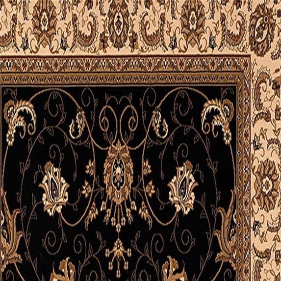 2’ x 13’ Black and Tan Floral Vines Runner Rug