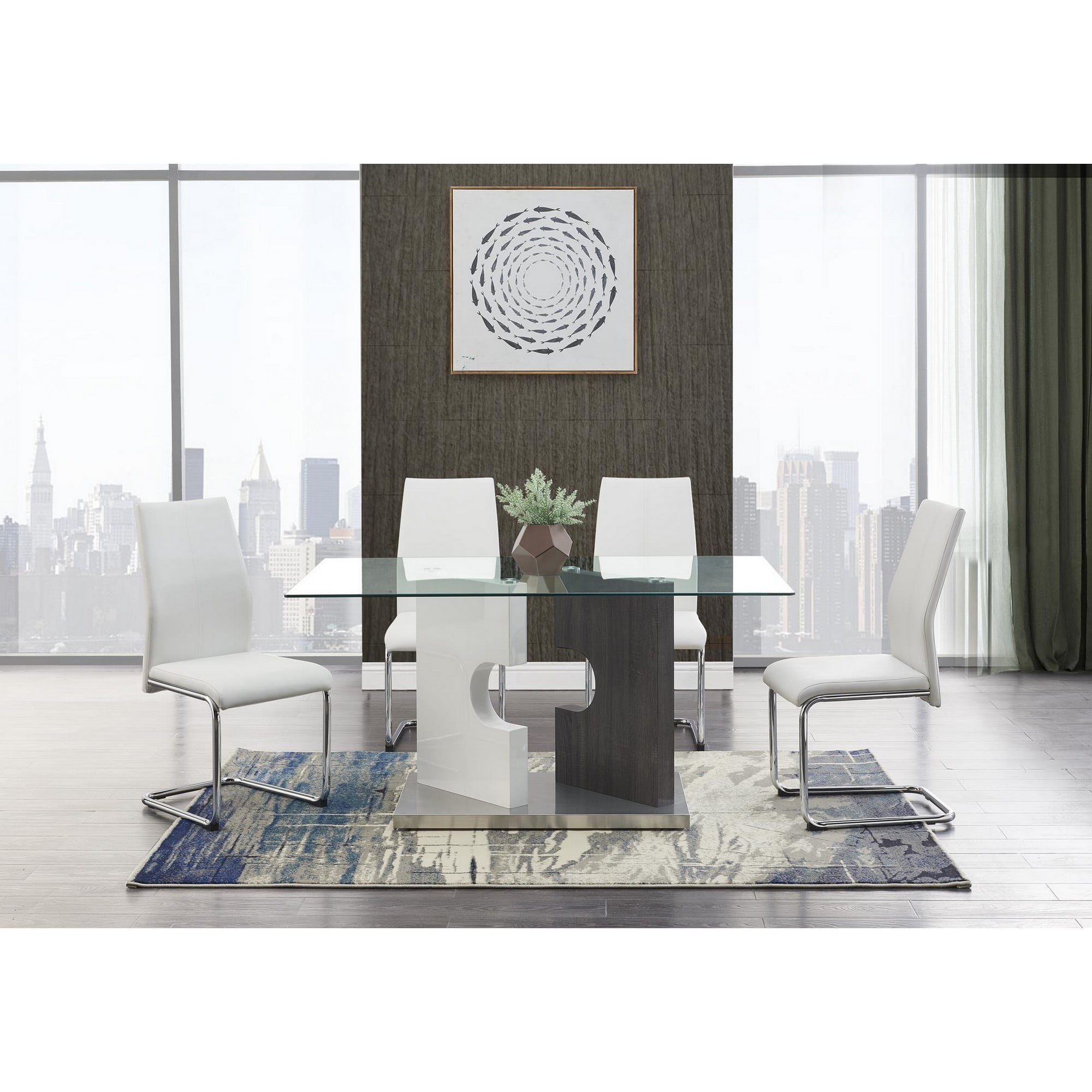 Contemporary Driftwood Grey & White Glass Dining Table