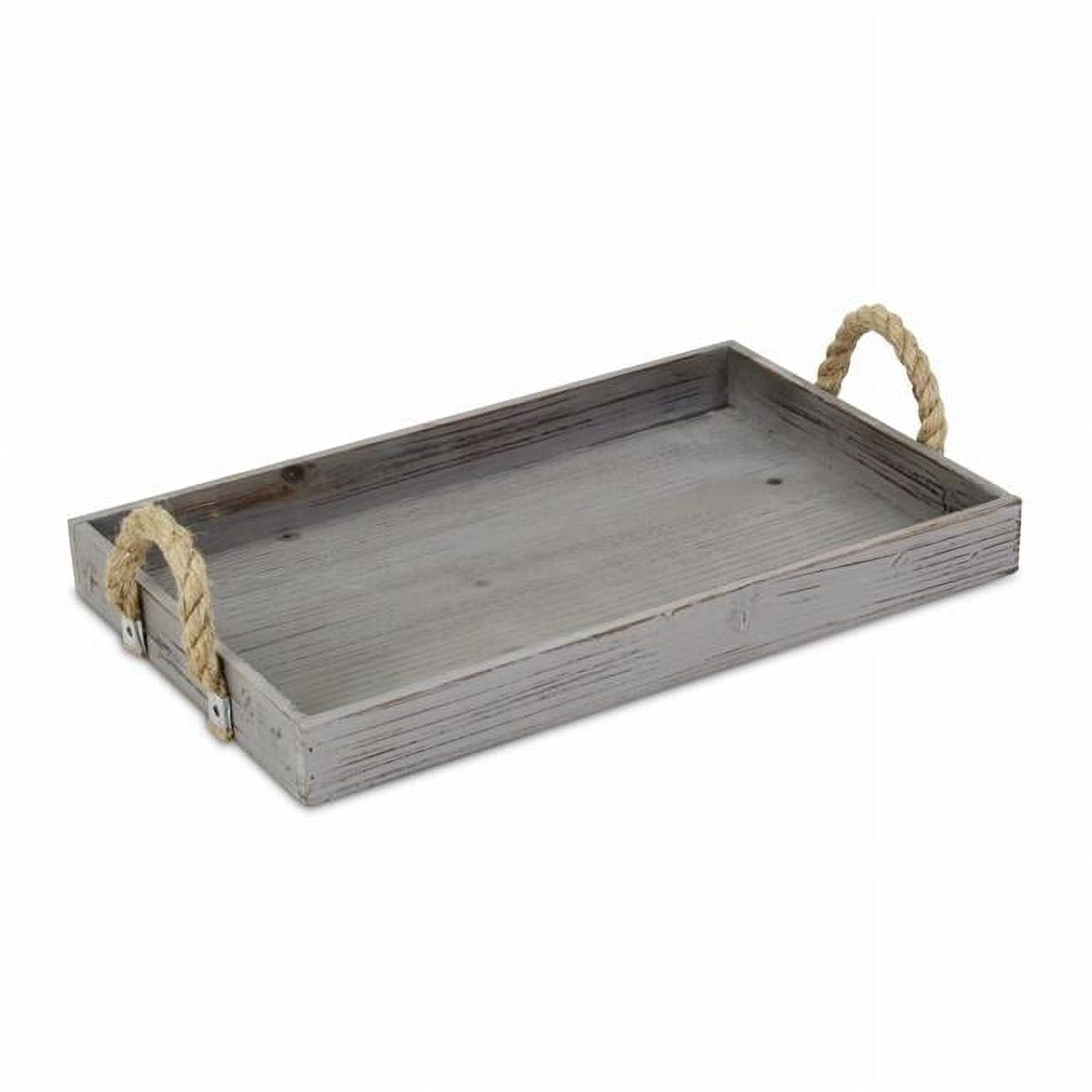 Farmhouse Gray Solid Wood Serving Tray with Rope Handles