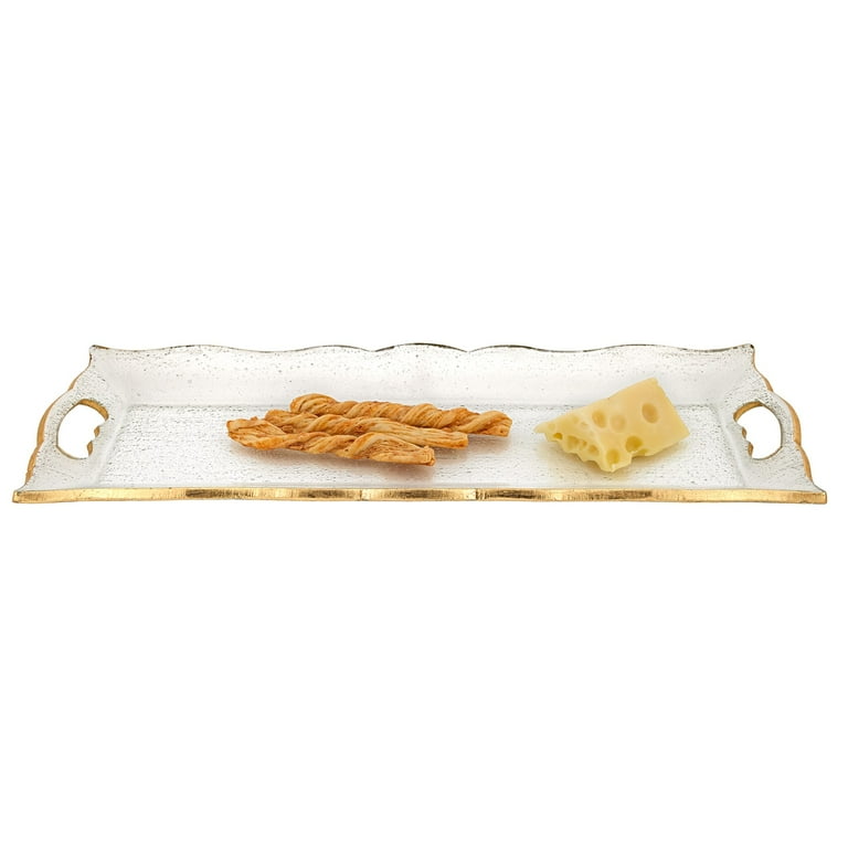 7 X 20 Hand Decorated Scalloped Edge Gold Leaf Tray With Cut Out Handles 7 X 20 Hand Decorated Scalloped Edge Gold Leaf Tray With Cut Out Handles