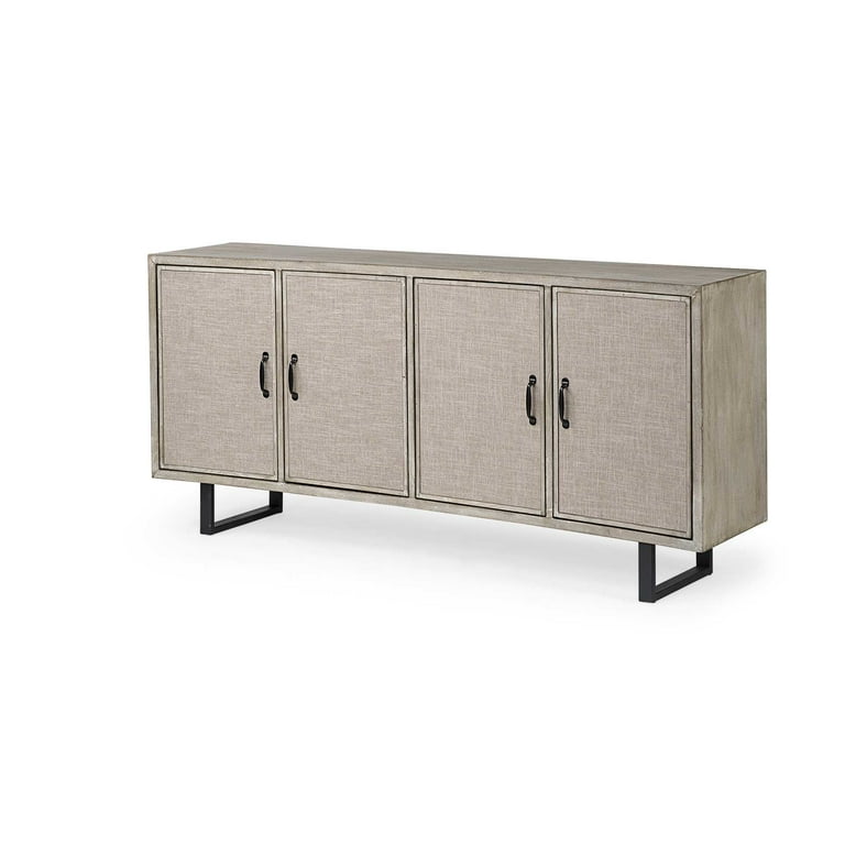 Light Brown Solid Wood Sideboard With 4 Fabric Covered Cabinet Doors Light Brown Solid Wood Sideboard With 4 Fabric Covered Cabinet Doors